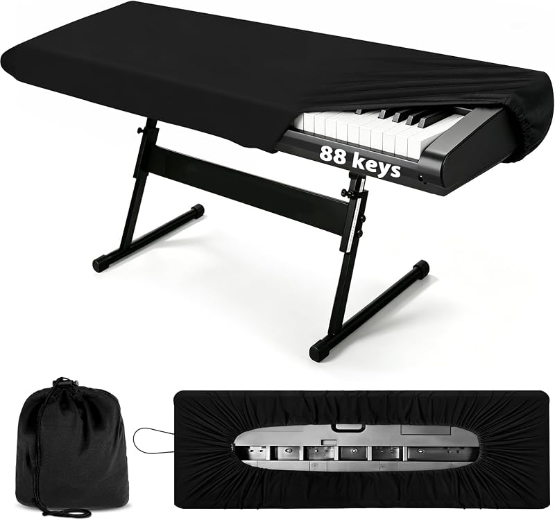 88 Keys Piano Keyboard Dust Cover, Stretchy Protective Keyboard Cover with Elastic Cord Locking Clasp, Universal Fit for All 88 Keys Digital Electronic Pianos, Must Have Piano Accessories