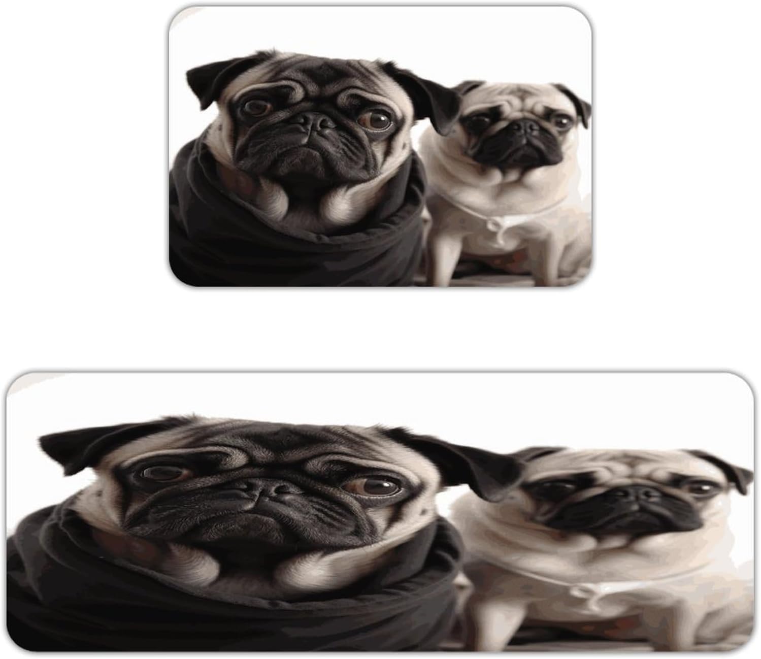 Funny Animal Pug Dog Kitchen Mat Kitchen Rug Set | Kitchen Rugs Flannel Velvety Washable breathable Water Absorbent Soft ，kitchen utensils for Kitchen, Floor,Laundry