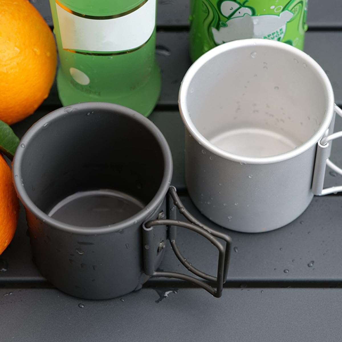 ORFOFE 2pcs Lightweight Foldable Aluminum Alloy Outdoor Cups Portable Drinking Mugs for Camping, Hiking, Travel – White Natural Oxidized Finish
