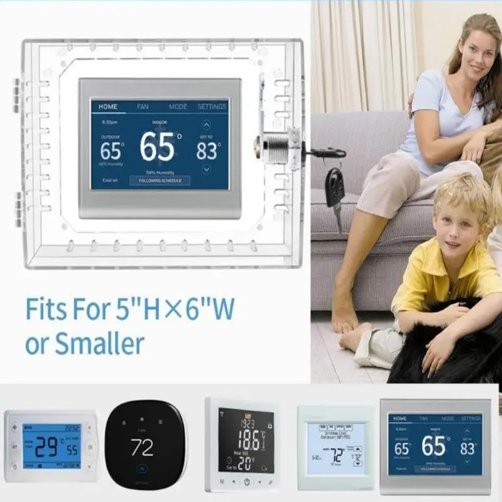 WIILDIS Thermostat Lock Box with Key, Large Thermostat Cover with Lock for Thermostat on Wall, AC Lock Box Cover with Key Fits Thermostats 5" H x 7" W or Smaller