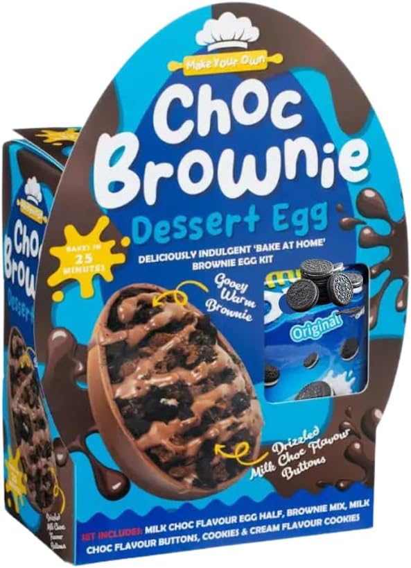 Bake Your Own Brownie Easter Egg Kit 110g – A Fun, Delicious Easter Activity for Kids & Families - with half egg, chocolate buttons, brownie mix & cookies and cream flavour cookies