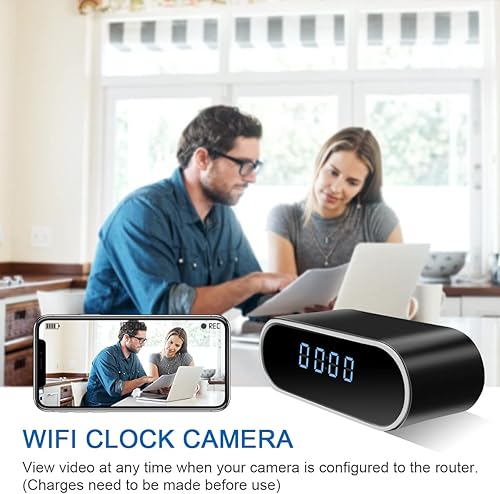 Miniatura 4 de Pelay Cámara de reloj: Full HD 1080P WiFi despertador, pequeña cámara de niñera, mini grabadora de video con detector de movimiento, visión