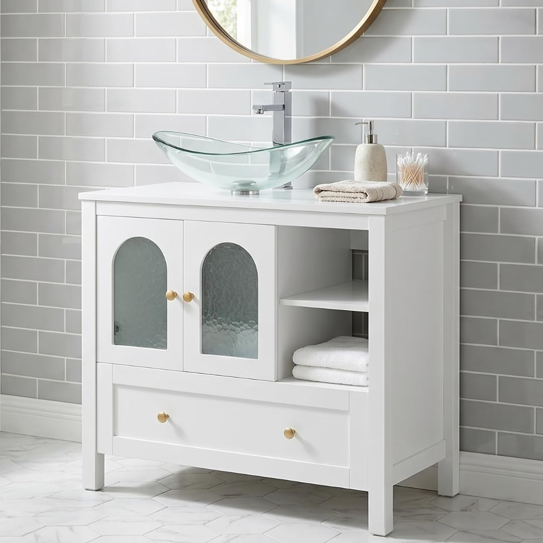 SOLIDEE Clear Boat Glass 36 inch Bathroom Vanity