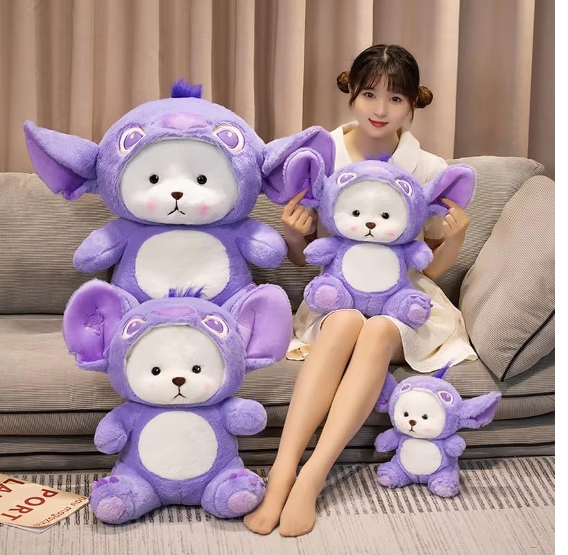 Image of Gifts for Kids Hoodie Teddy Bear, Hugging Plush Squishy Pillow Toy, Stuffed Animal Cute Cross Dressing Bear Plush Toy in Playing for A Kids Red Hoodie Toys for Newborns Purple Stitch 50 cm