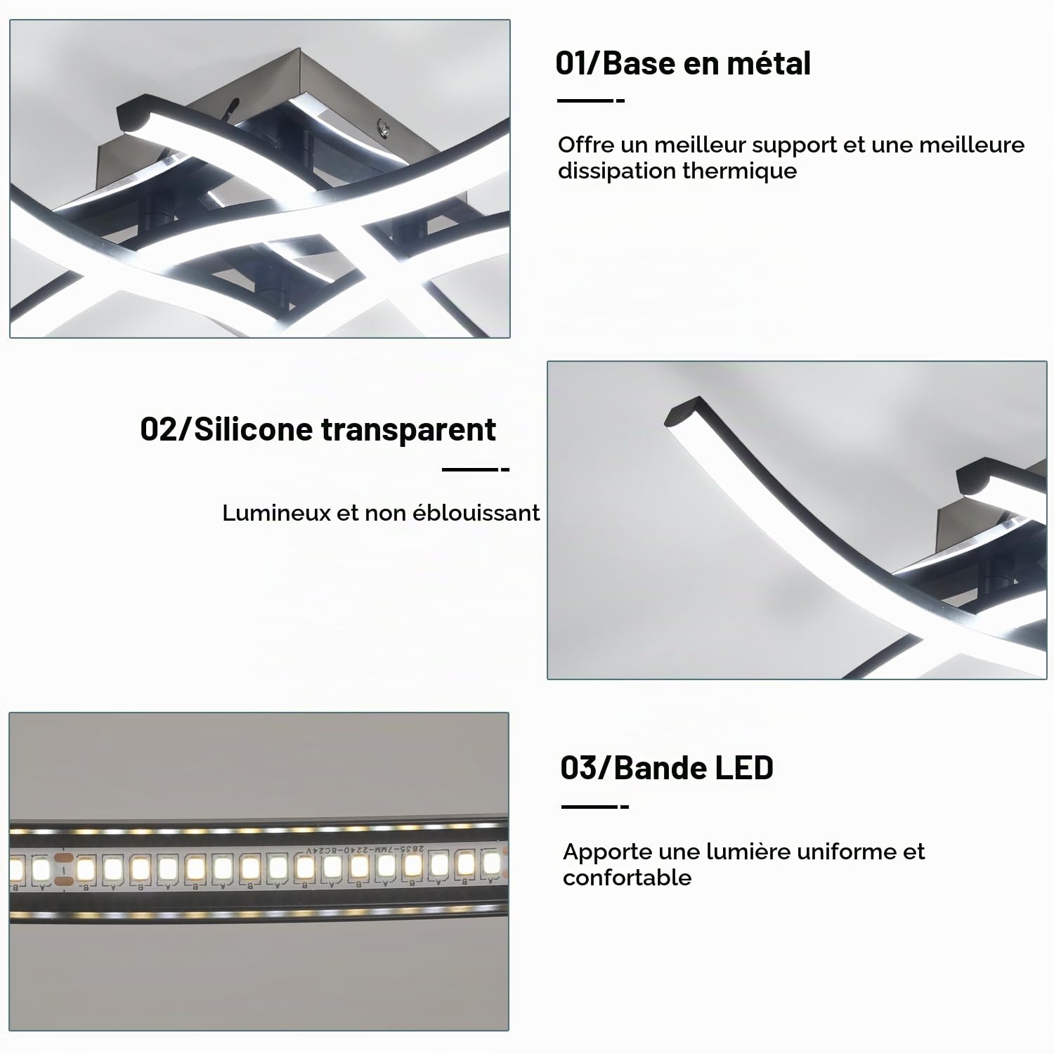 Comely Plafonnier LED 28W 3200LM, Noir Luminaire Dimmable avec Télécommande