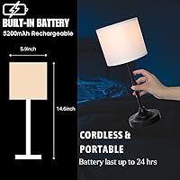 Vista 6 de Portable Cordless Table Lamp,Built-in 5200mAH Rechargeable Battery, Dimmable Touch Wireless Light, Bed Side Metal Desk