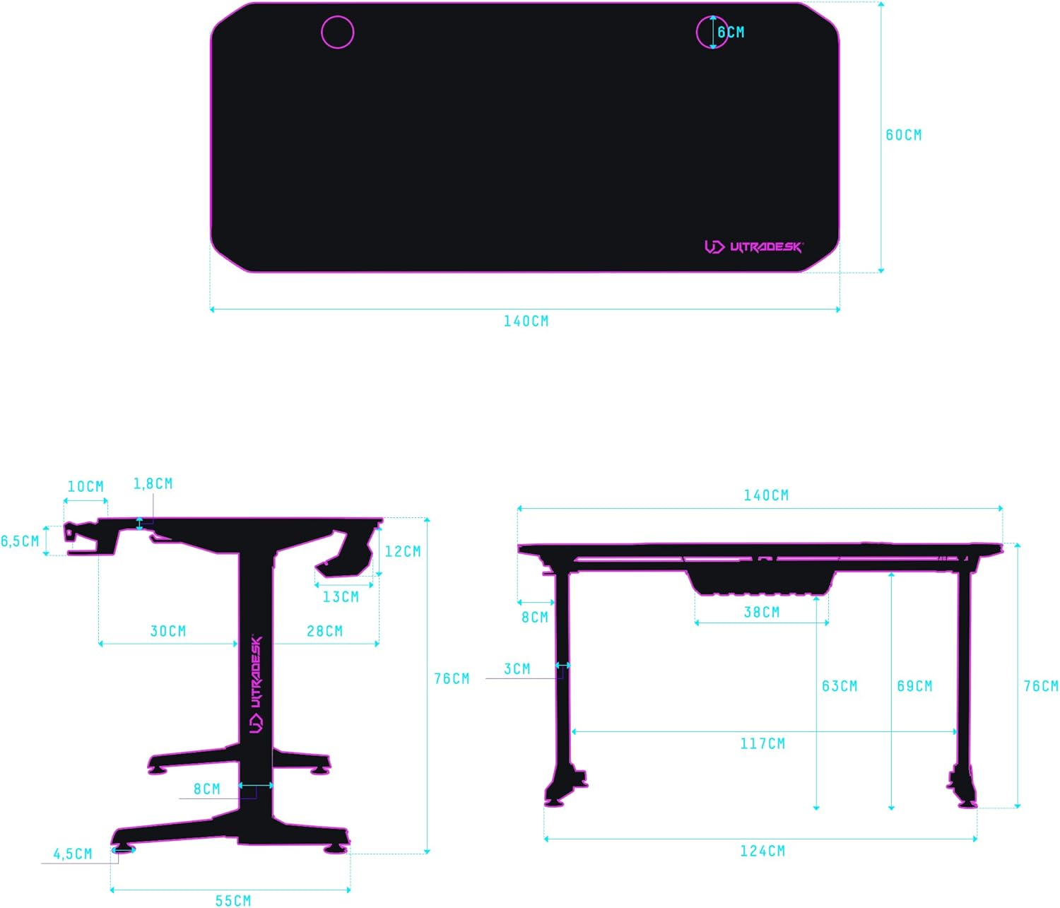 ULTRADESK Frag Grün - computer table, desk, gaming table with mouse pad and accessories, L: 140cm D: 66cm H: 76cm