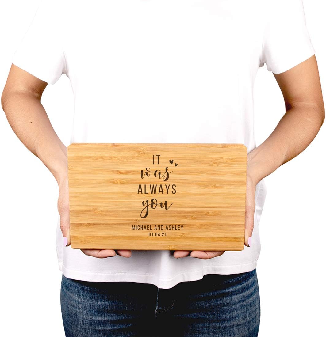 Andaz Press Personalized Laser Engraved Small Bamboo Wood Cutting Board, 9.5 x 6-inch, It Was Always You Bride Groom Names Date, Custom Wedding Bridal Shower Anniversary Housewarming Gift Ideas
