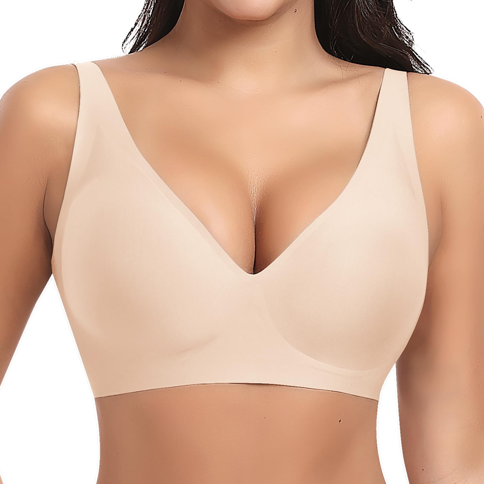 Ganado Sujetador sin Aros Mujer Sujetadores Push up con Relleno sin Costuras Bralette Básicos Cuello V Profundo