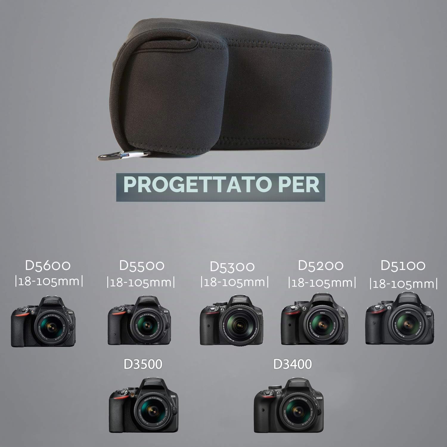 MegaGear Custodia in Neoprene per Nikon D3500, D5600, D3400 (18-105), D5500, D3300, D5300, D5200, D5100