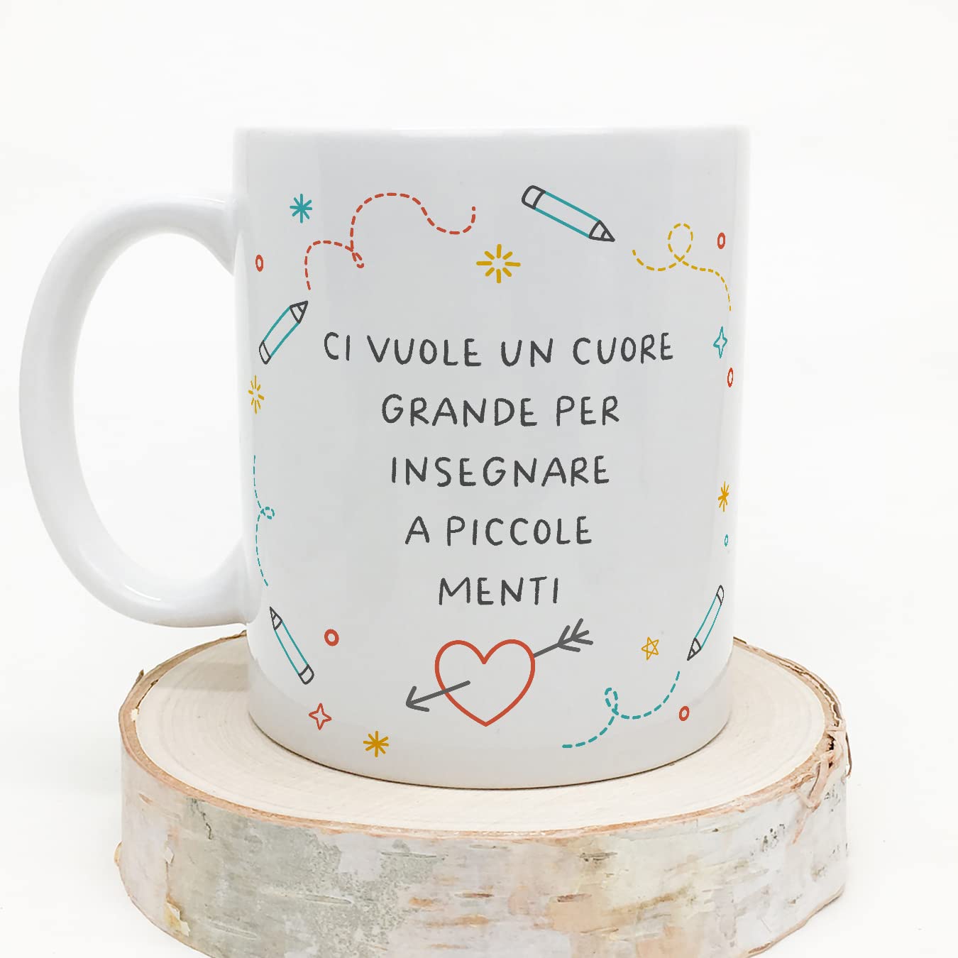Mugffins Tazza in ceramica per INSEGNANTE - 11 oz / 350 ml - In italiano - Cuore grande piccole menti - Idea regalo per compleanno, anniversario, natale, laurea