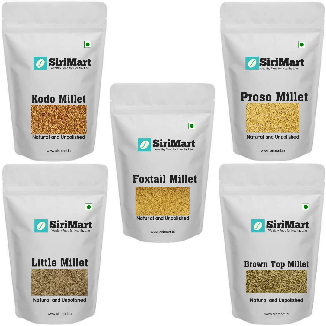 SiriMart Sridhanya five millet pack unpolished 500gm Each | Kodo, Proso, Little, Barnyard, Foxtail | Organic Healthy Millets