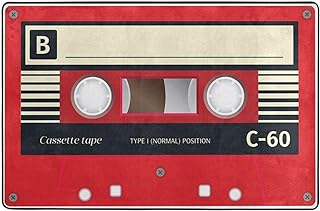 KiuLoam Vintage Cassette Tape Red Non-Slip Area Rug for Living Room Bedr...