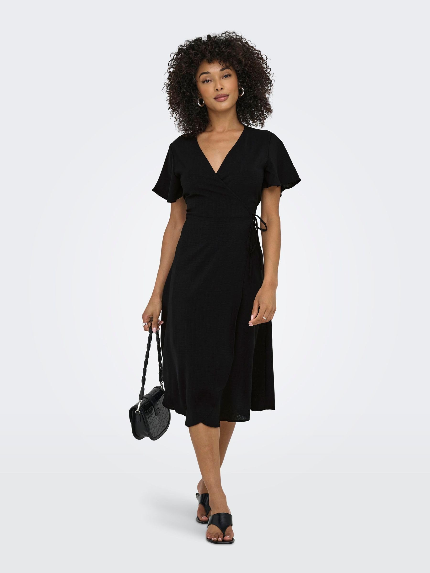 Onlcali Life S/S Midi Wrap Dress WVN, czarny, XL