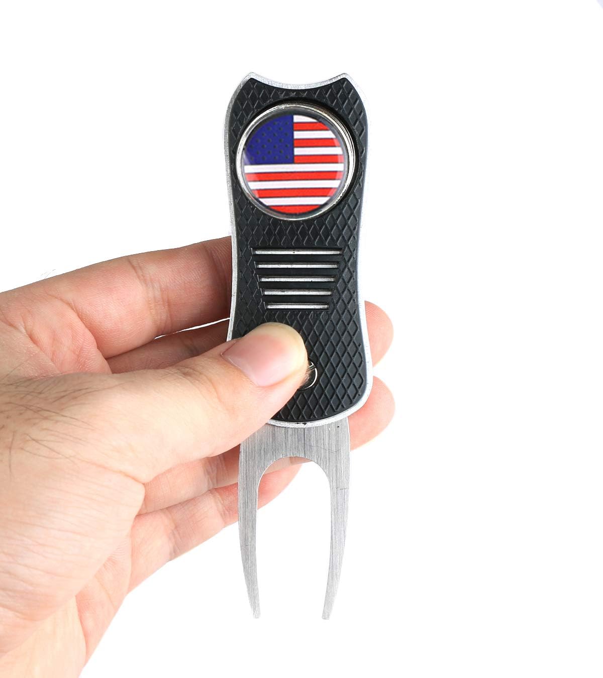 Foldable Golf Divot Repair Tool I Love USA,Bald Eagle,USA Flag,Statue of Liberty Pattern American Patriotism Magnetic Ball Marker (Multi-Colors/Fish Shape)
