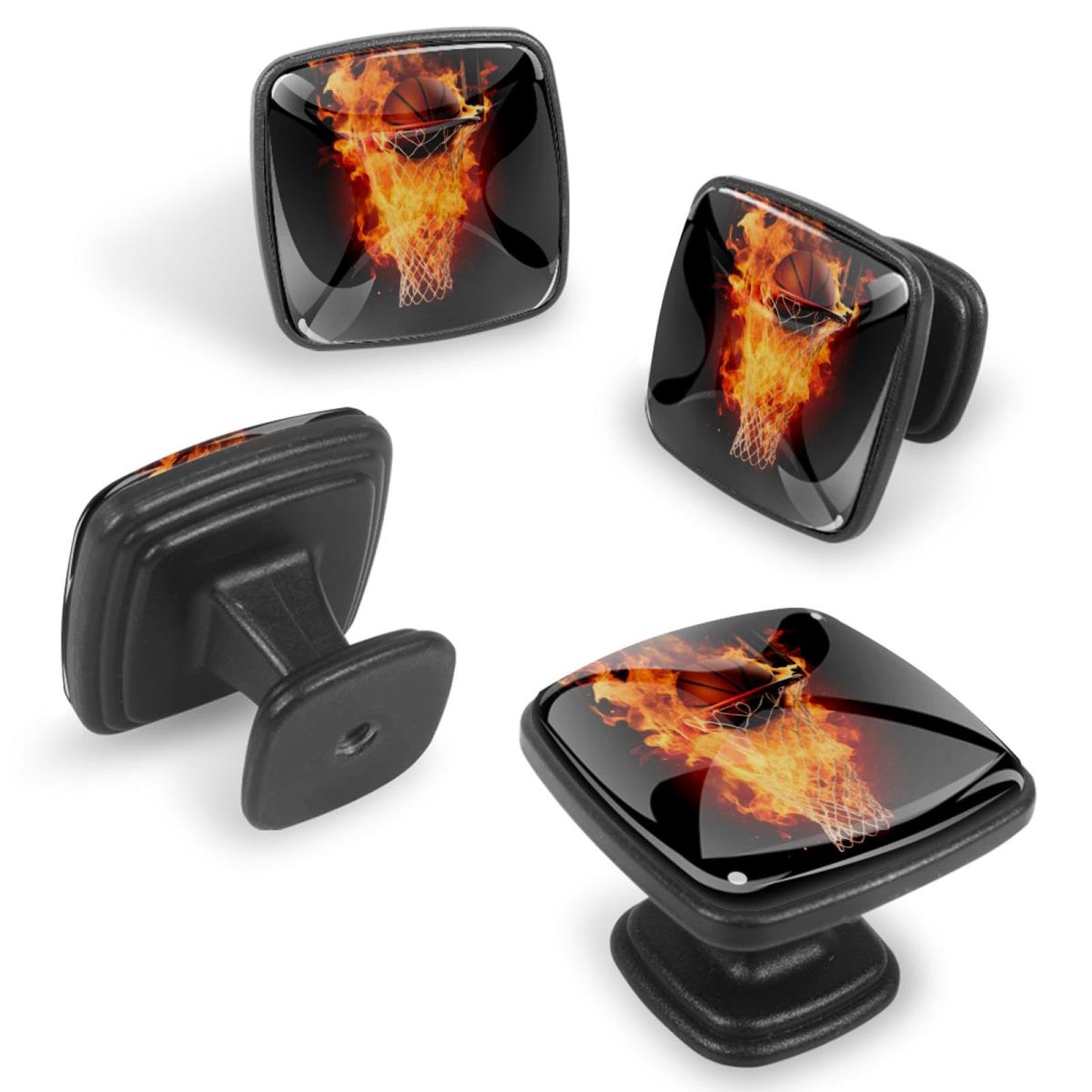 Maniglie quadrate per cassetti e cassetti, maniglie per armadi e cassetti, 12 pezzi, stile basket Flame Sport, pomelli per porte dell'armadio
