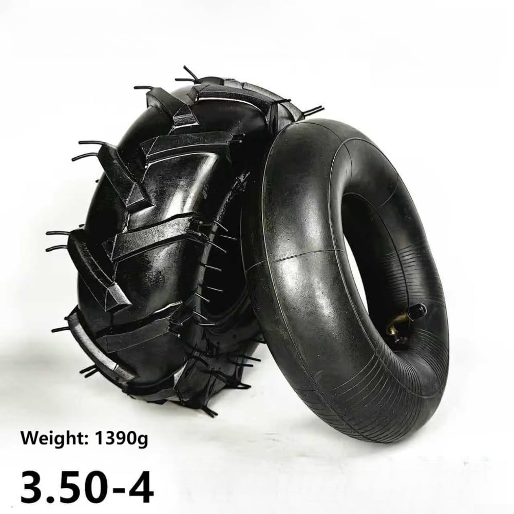 Pneumatico in gomma resistente 4.10/3.50-4 e camera d'aria rinforzata per tosaerba, carrelli da golf, carriole, 25,4 cm, diametro esterno nero, adatto per 4