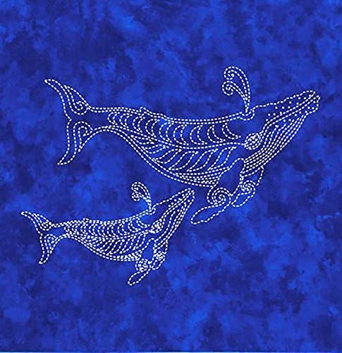 Sashiko Fabric - Sylvia Pippen Sashiko Pre-Printed Sealife Panel - Two Whales