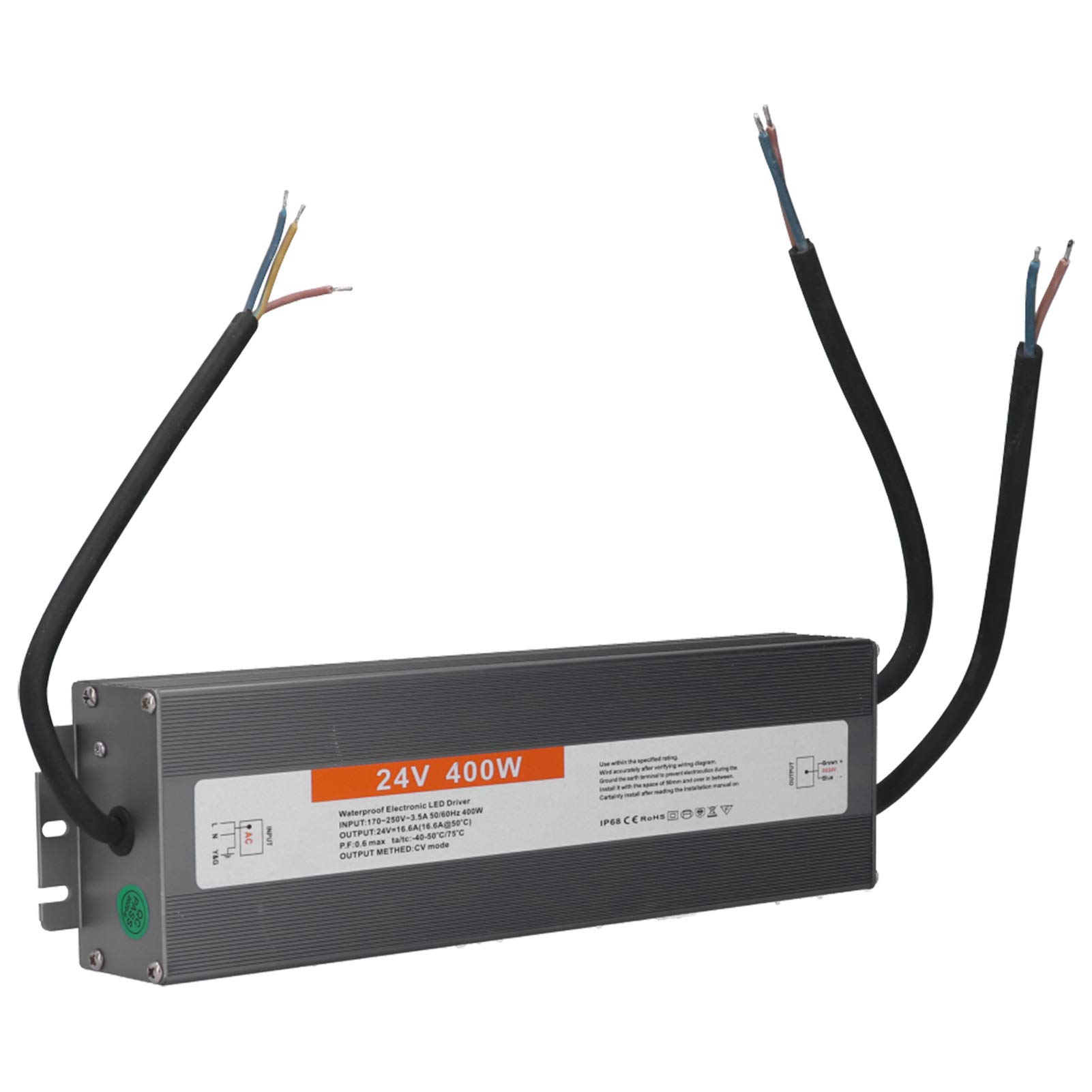 Transformator sterownika LED 400 W, wodoodporny zasilacz impulsowy 12 V / 24 V DC IP68, cieńszy i trwalszy, doskonała izolacja, wysoka wytrzymałość dielektryczna (DC24V)