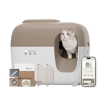 PetSnowy Self-Cleaning Automatic Cat Litter Box with Odor Control TiO2 System, Robot Litter Box with Auto-Packing, App Control, Large Cats & Multiple Cats (2025 Premium Version)