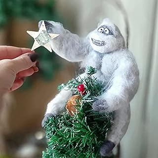 Abominable Snowman Tree Topper, Christmas Tree Toppers, Vintage Handmade Needle Felted Snowman for Winter Wonderland Christmas Decorations Ornament
