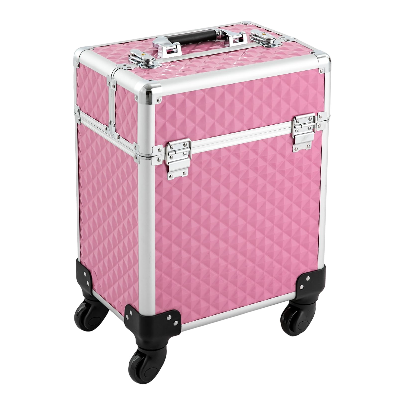 Rolling Makeup Train Case, 2 Tier Rolling Makeup Case with Wheels & Drawers Large Professional Cosmetology Trolley Case Lockable Travel Cosmetic Storage Train Cases for Nail Technician Stylist