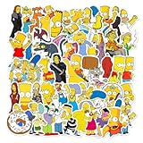50PCS The Simpsons Water Bottle Stickers for Kids, Cute Stickers for Water Bottles, Vinyl Waterproof Aesthetic Laptop Sticker Pack Classroom Prizes Skateboard for Kids Teens Girls Students (White)