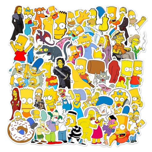 50 peças de adesivos de garrafa de água Os Simpsons para crianças, adesivos fofos para garrafas de água, vinil à prova d'água, estética para laptop, pacote de adesivos para sala de aula, prêmios de