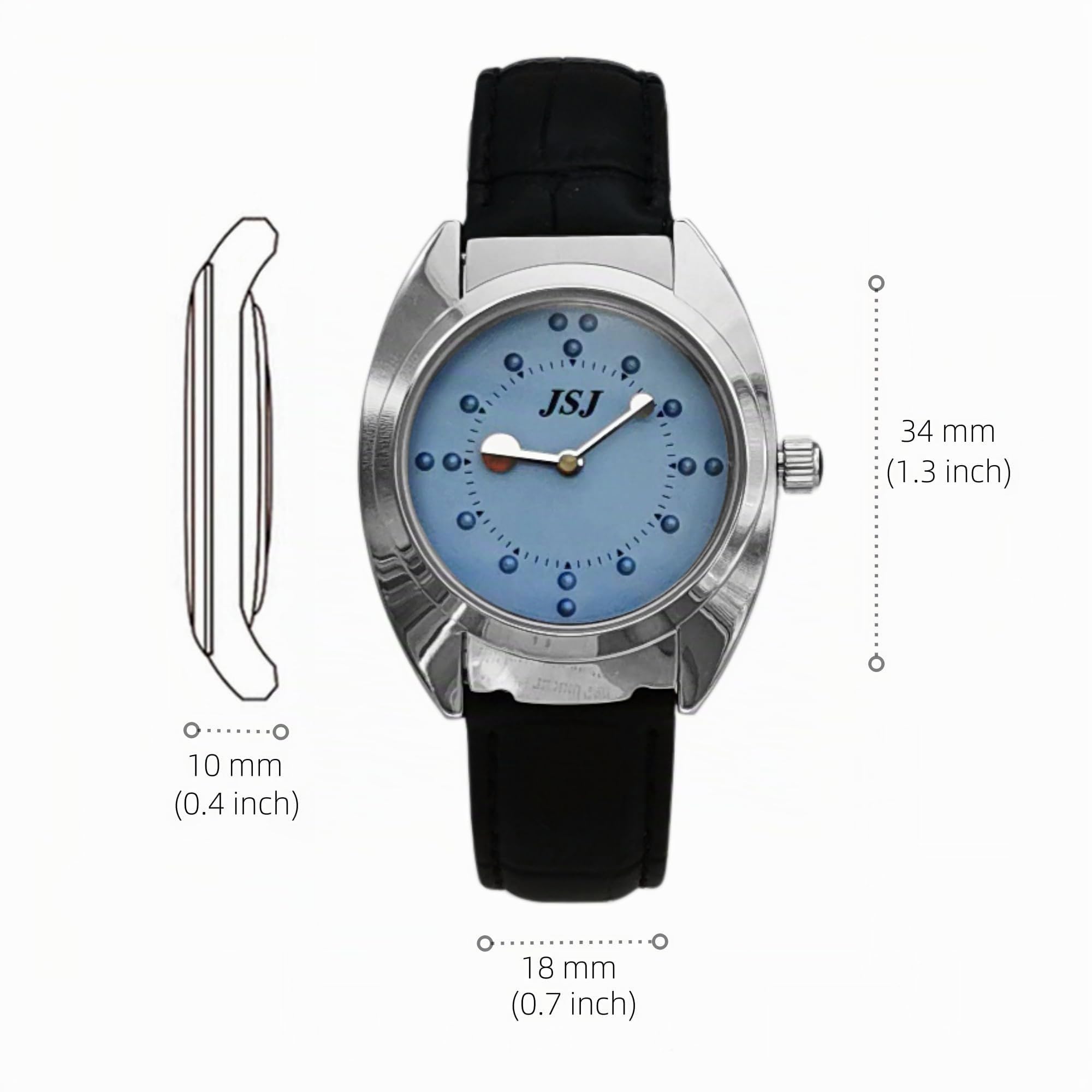 Blindenuhr taktile Armbanduhr für Sehbehinderte,Blinde oder ältere Menschen Blau Zifferblatt mit Lederarmband