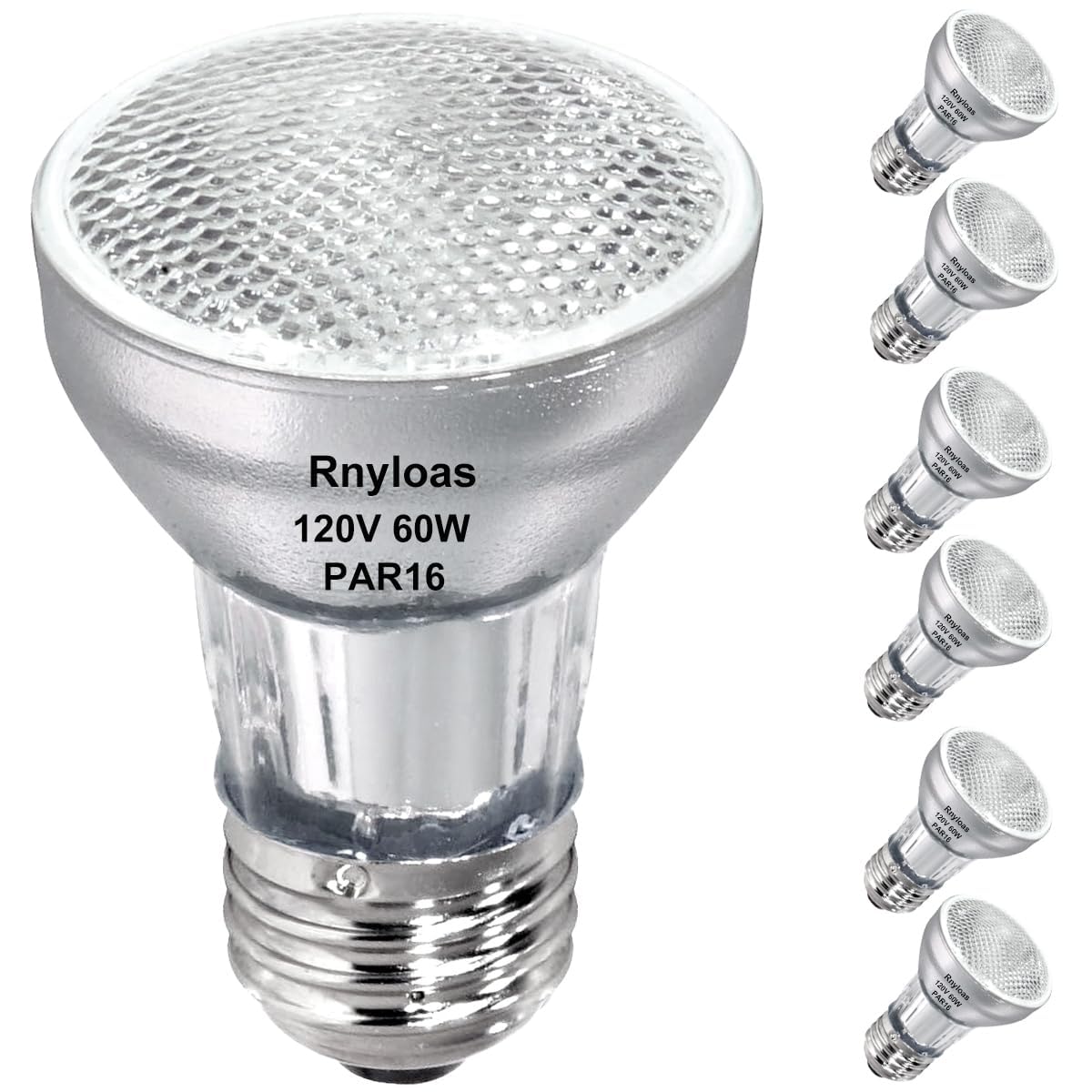 Rnyloas Long Neck PAR16 Halogen Bulb 60 Watt, 6 Pack High Output 480ML PAR16 Flood Light Bulb, PAR16 Warm White 2800K with Standard PAR16 E26 Base, PAR16 Dimmable for Ceiling Light,Range Hood Light