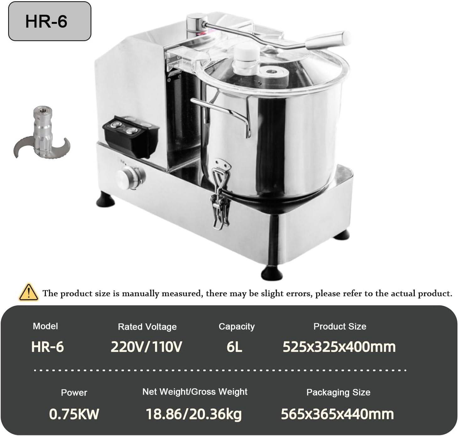Licuadora Eléctrica De Acero Inoxidable para Carne Y Verduras De 6/9/12 L - Trituradora Y Mezcladora De Alimentos De Alta Resistencia para Preparación Rápida De Comidas, 6L