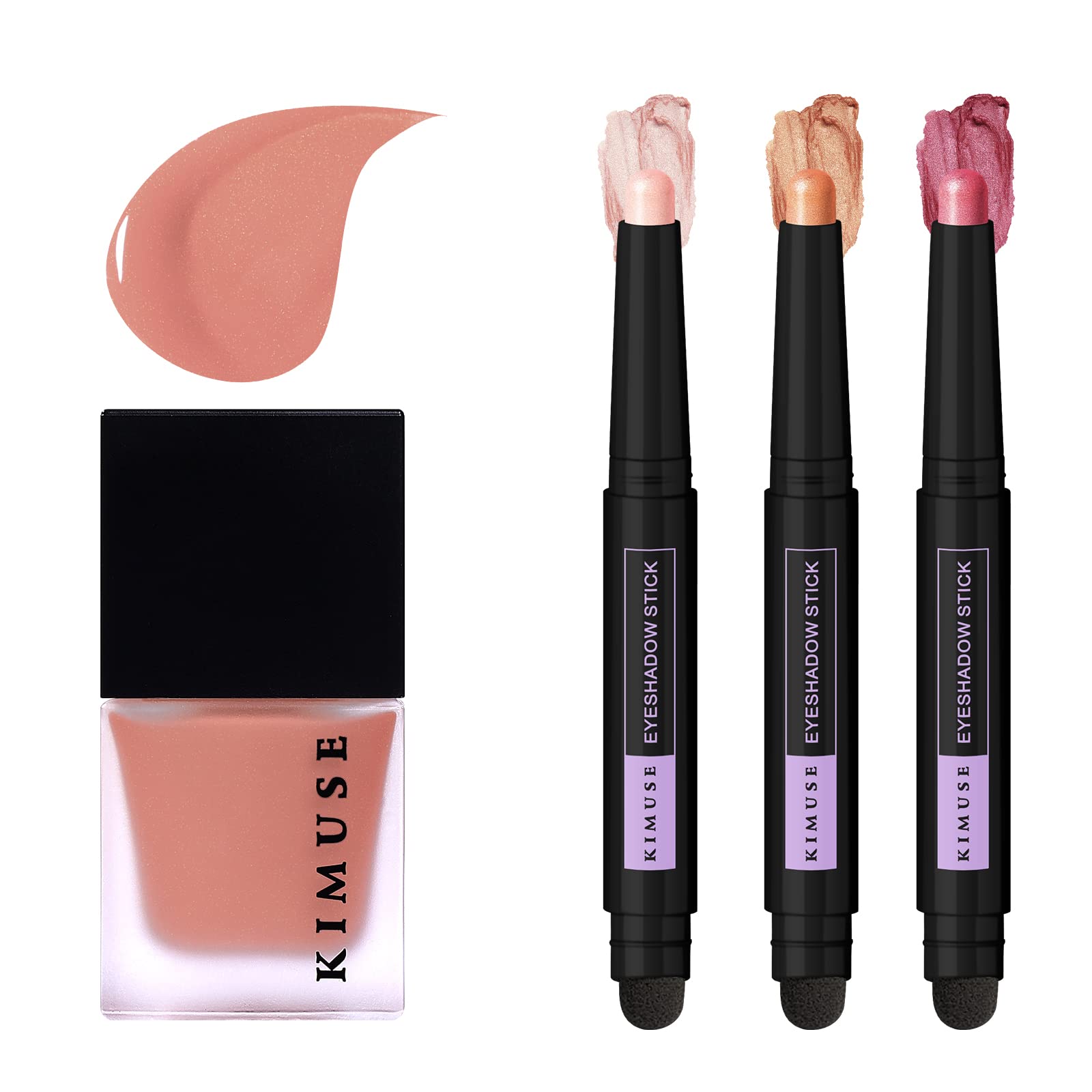 KIMUSE Cheek Gel Cream Liquid Blush Makeup & Long-Lasting & Waterproof 3PCS Cream Shimmer Eyeshadow Stick Set