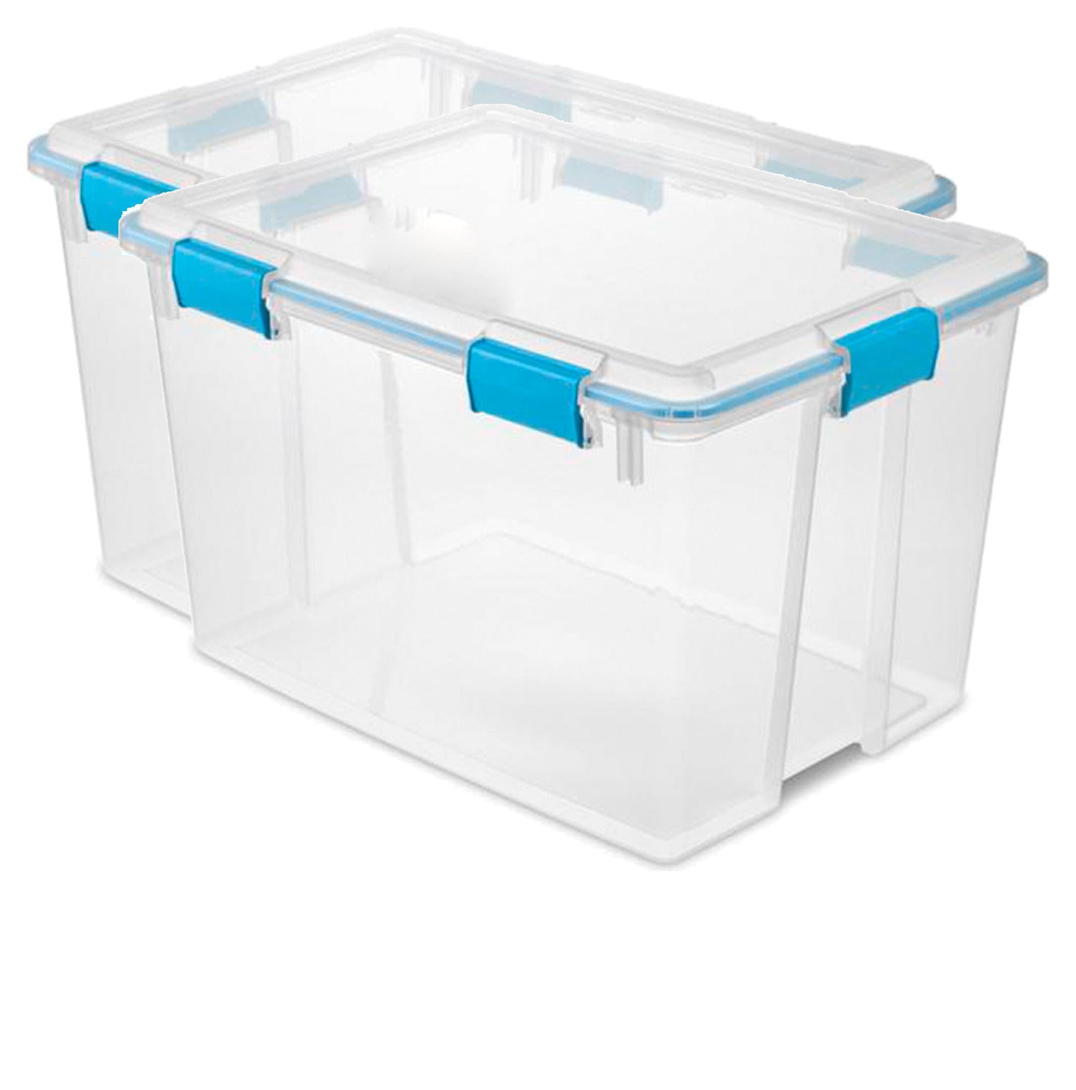 (2 Pack) 80 Quart Gasket Box, Weather-Resistant Large Clear Storage Bin with Latch Lid, Blue, Airtight Stackable Tote for Home Garage Basement Outdoor Storage