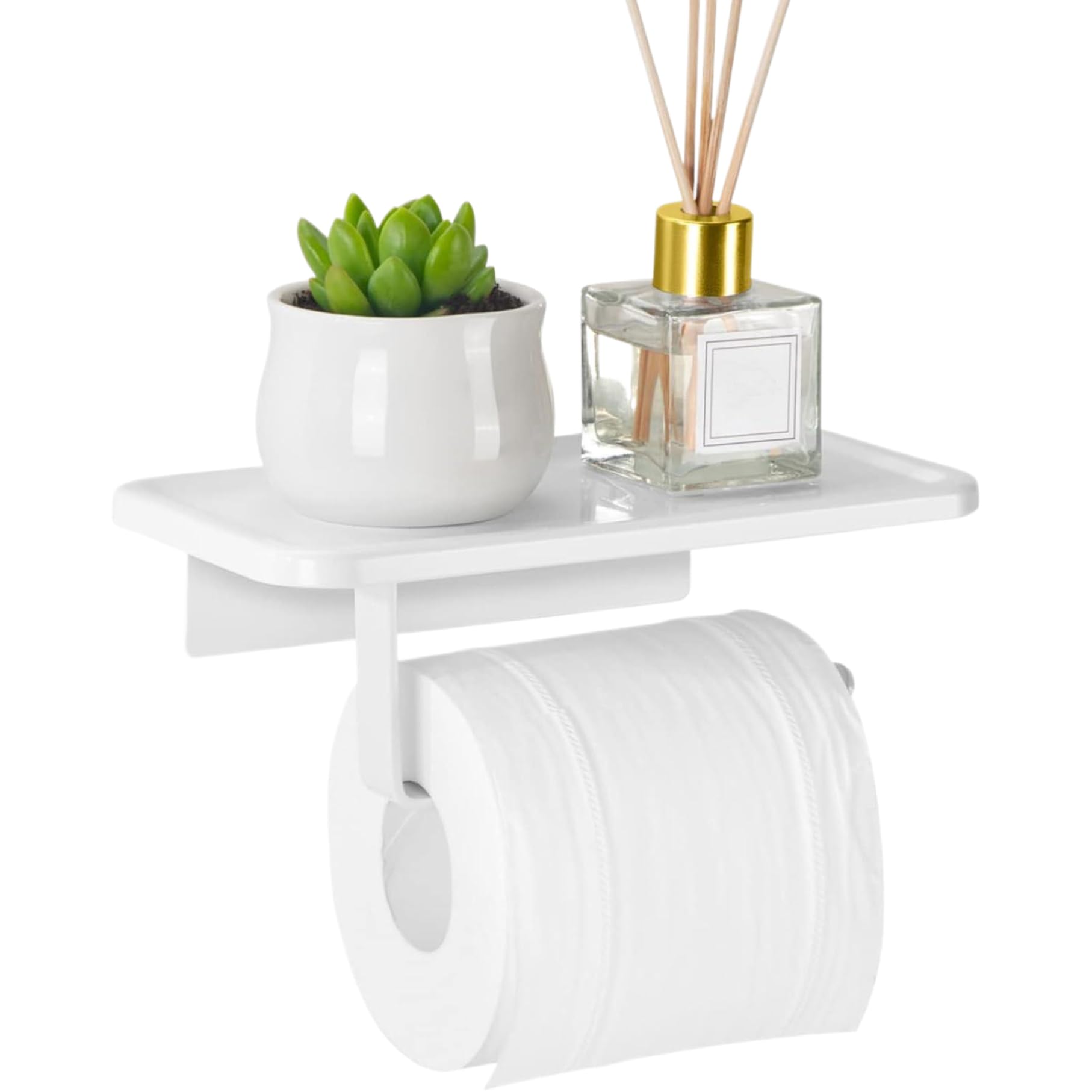 Xoeryoy Toilet Paper Holder with Shelf, 8x4x2 Toilet Paper Roll Holder, Adhesive or Screw Wall Mount Rustproof & Multifunctional Tissue for Bathroom, White