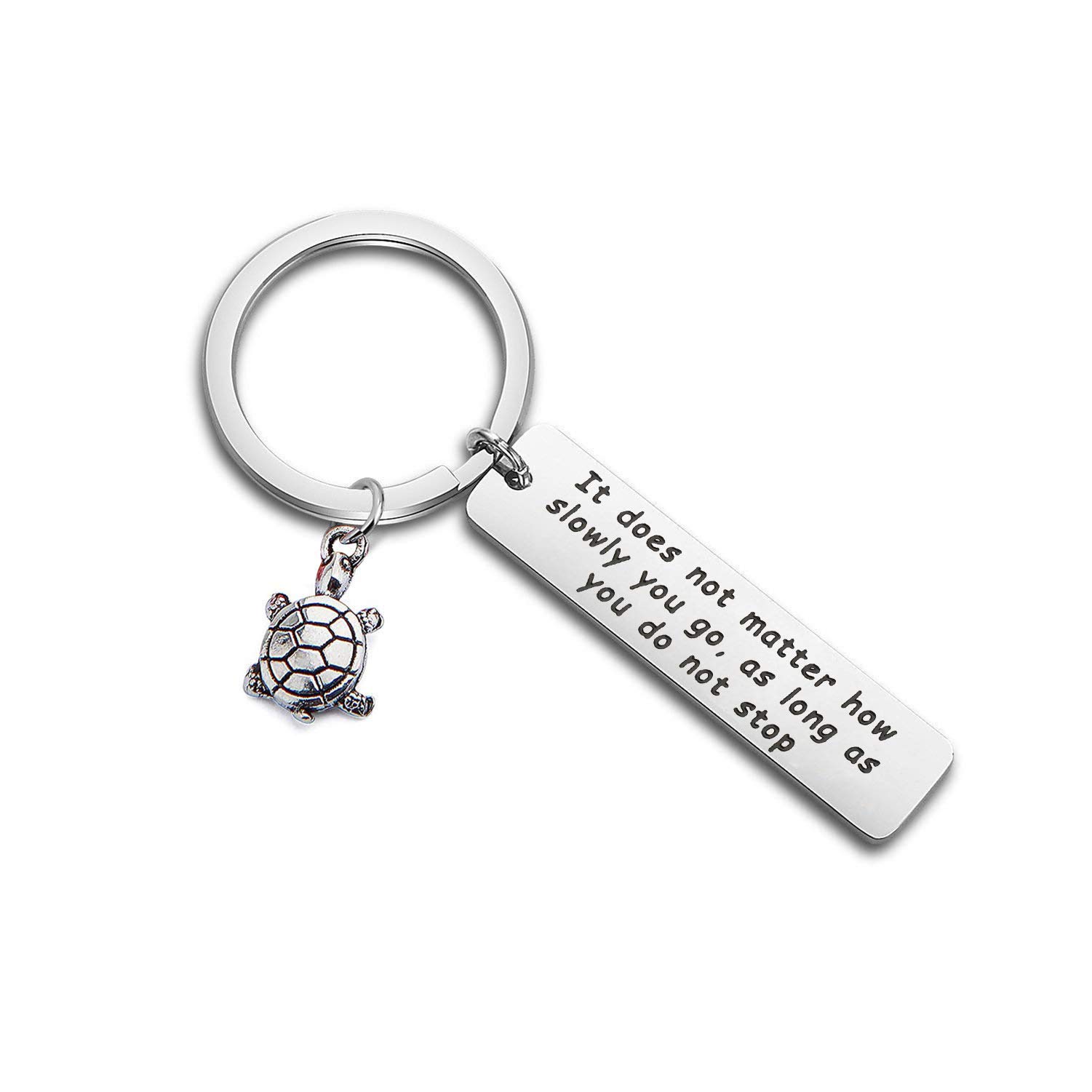 PLITI Turtle Charm Inspirational Keychain Gift It Does Not Matter How Slowly You Go As Long As You Do Not Stop Motivational Gifts for Women