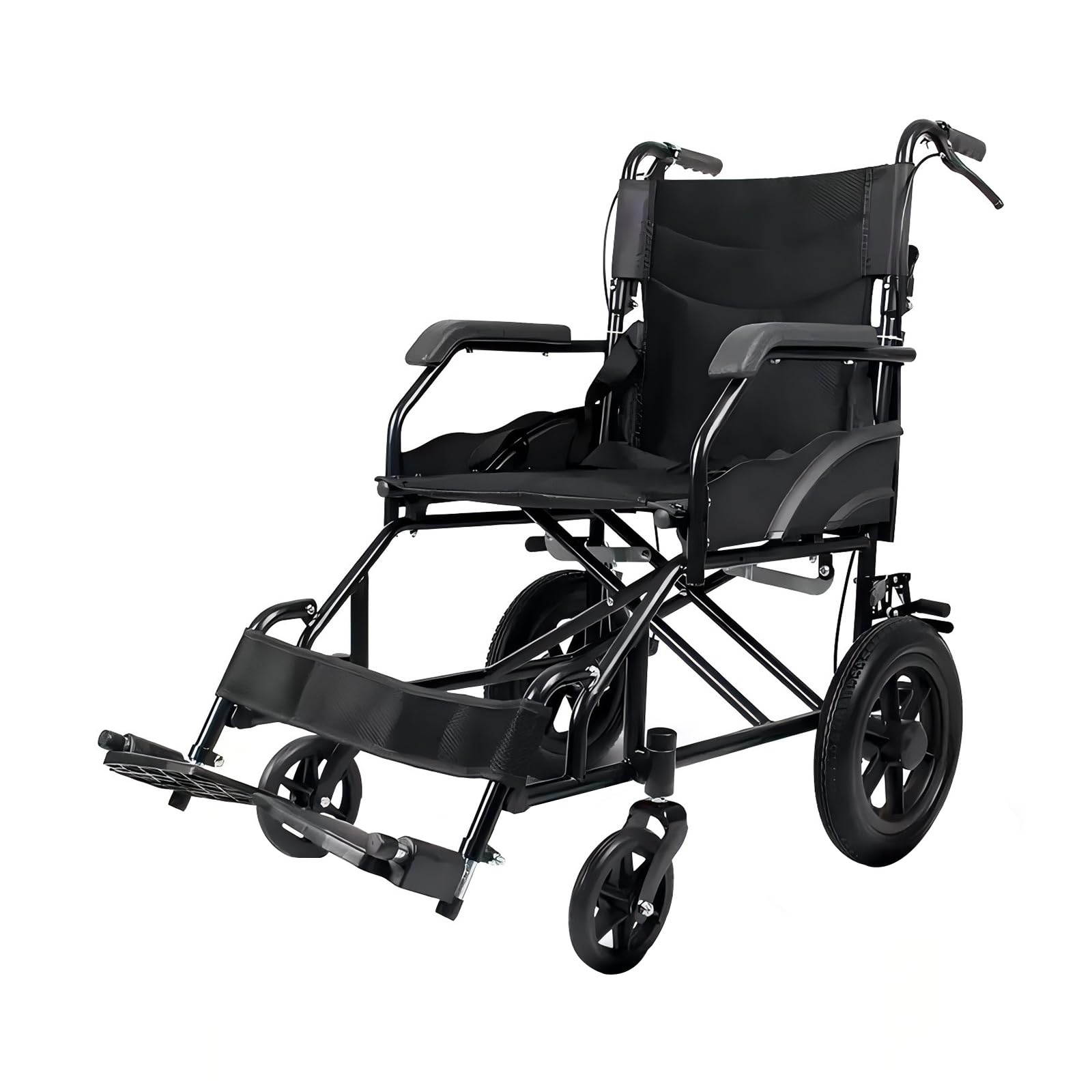 Silla de ruedas plegable autopropulsable, Silla de Ruedas Plegable Ligera Adulto para Exterior,Asiento 45 cm, Dos sistemas de freno(with 11.8-inch Wheels)