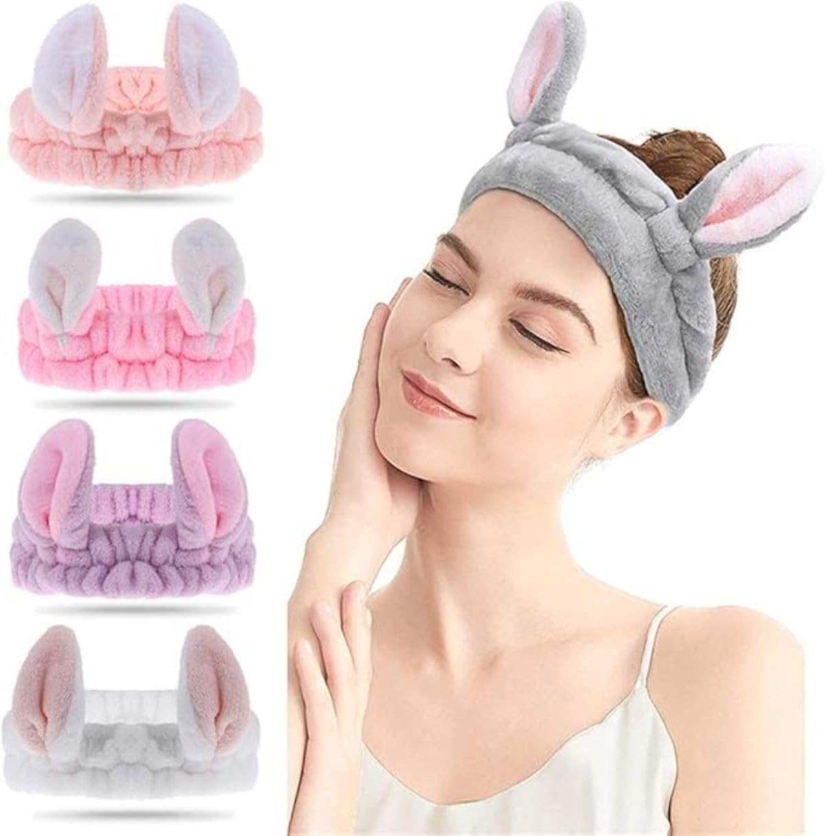 Pack of 1 Plush Bunny Ear Headband for Girls & Women | Spa Hairband for Washing Face, Makeup, Shower, Bath | Korean Skincare (Assorted Color)-image-31