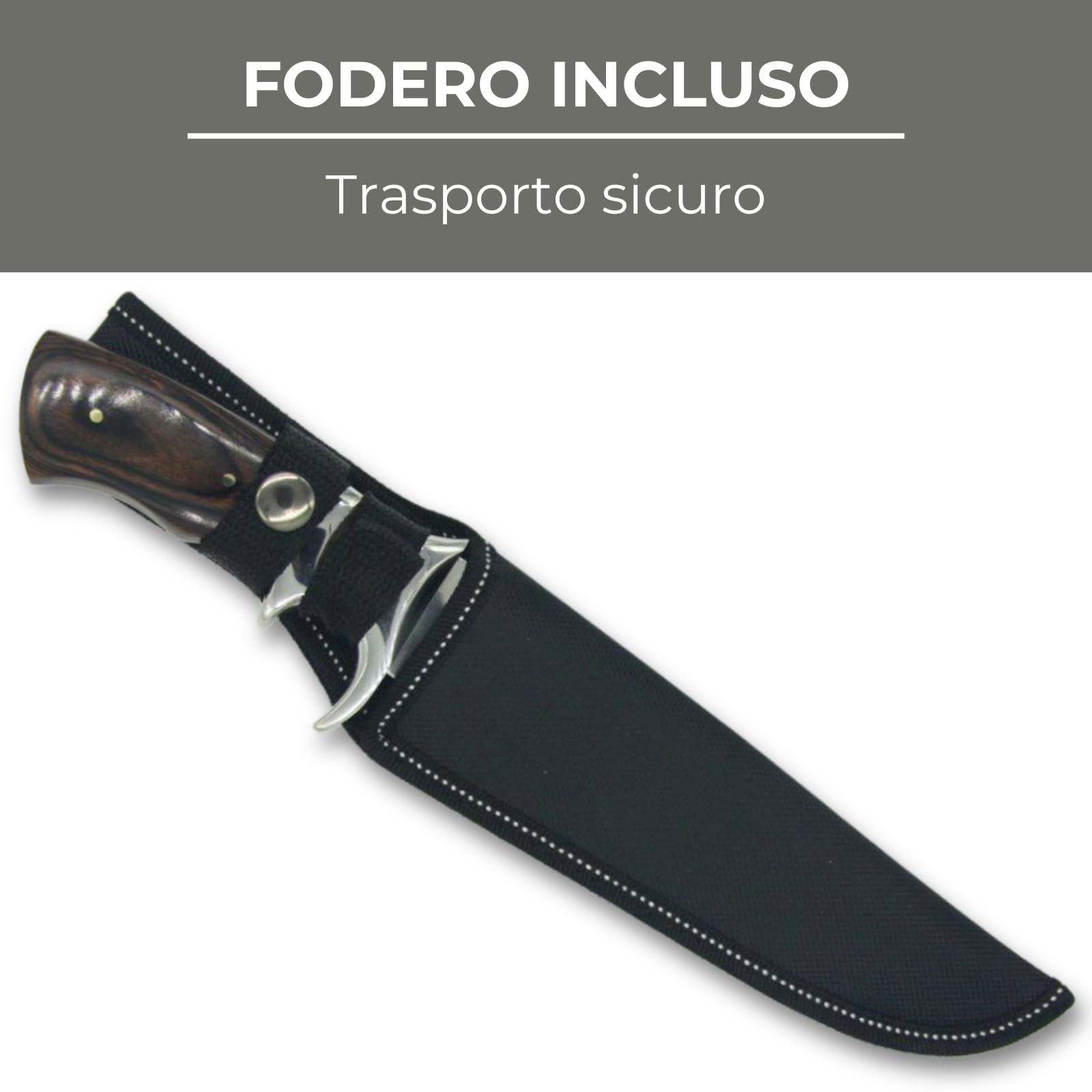Generico Coltello da Caccia Lama Fissa in Acciaio con Manico in Legno e Fodero Incluso – Idea regalo – Coltello Outdoor per Caccia Campeggio ed Escursionismo – Modello 04