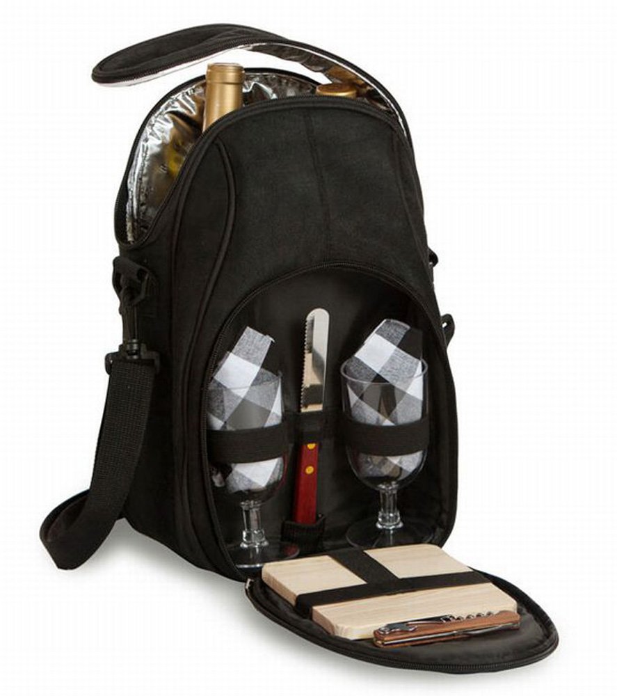 Picnic Plus Brava Wine & Cheese Set Holds 2 Bottles Thermal Insulated includes Glasses, Cheese Board