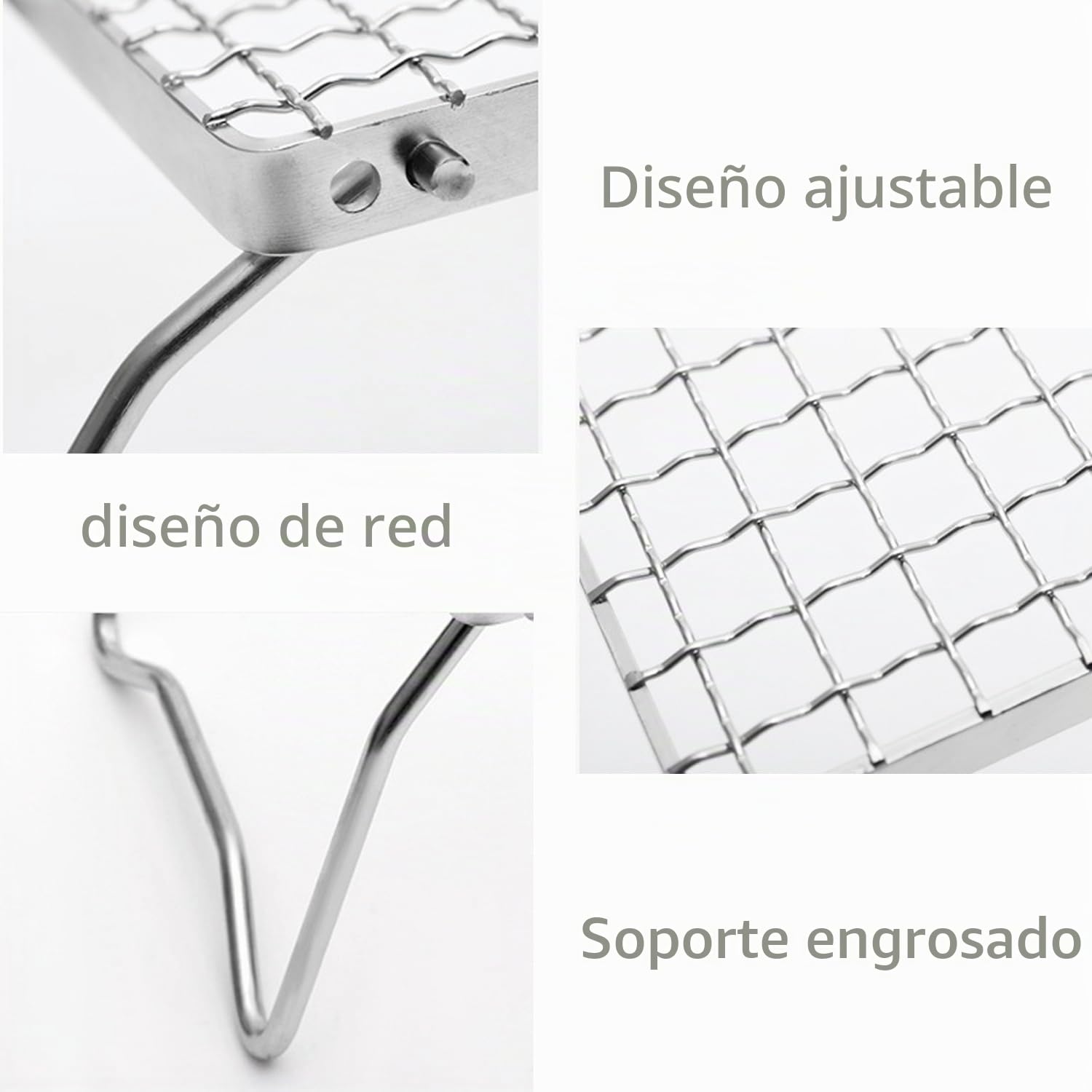 Parrilla Barbacoa Plegable Portátil - 1 Pieza, Plata, Soporte de Acero Inoxidable para Placas, Vaporera Parrillas, Adecuado Cocinar Té en la Estufa, Picnics, Barbacoas, Camping, etc