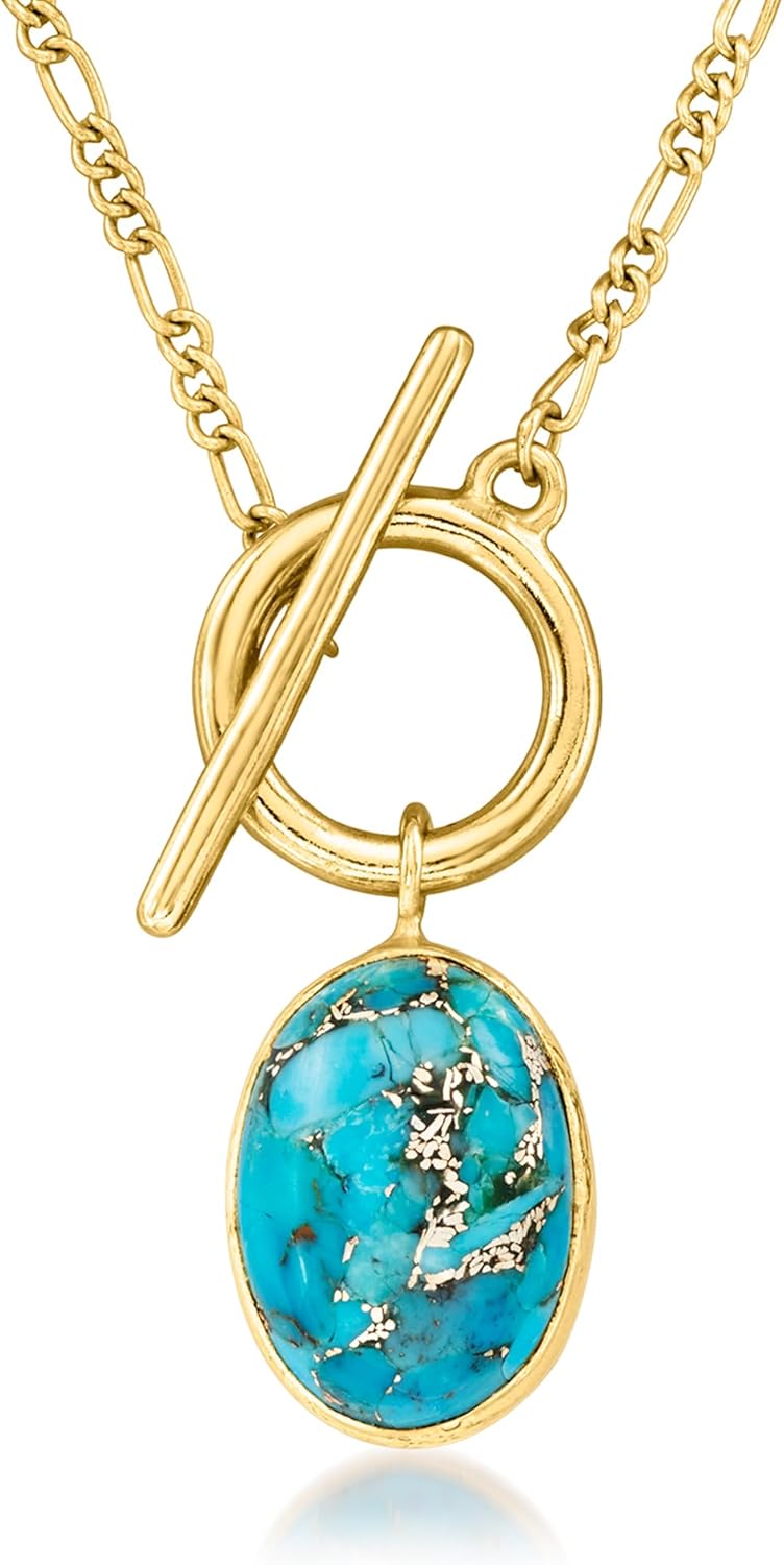 Ross-Simons Turquoise Toggle Necklace in 18kt Gold Over Sterling