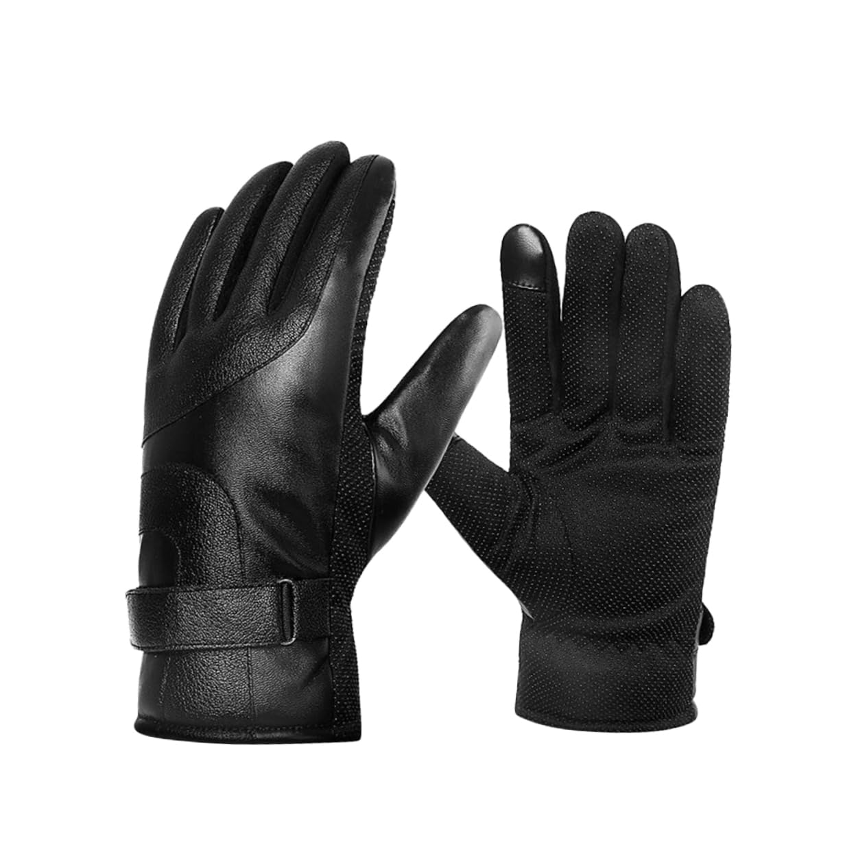 VALICLUD Leather Touchscreen Gloves Thicken Warm - Design for Outdoor Activities and Windproof for Cycling Hiking Fishing and Camping Black