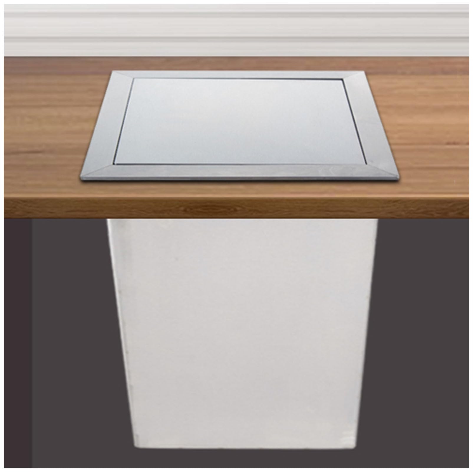 TIANQIHAO Trash Grommet Swing Trash Can Lid, 304 Stainless Steel Built-In Countertop Trash Bin Lid, Balance Flap Cover For Restaurants,Silvery-Lid + bucket