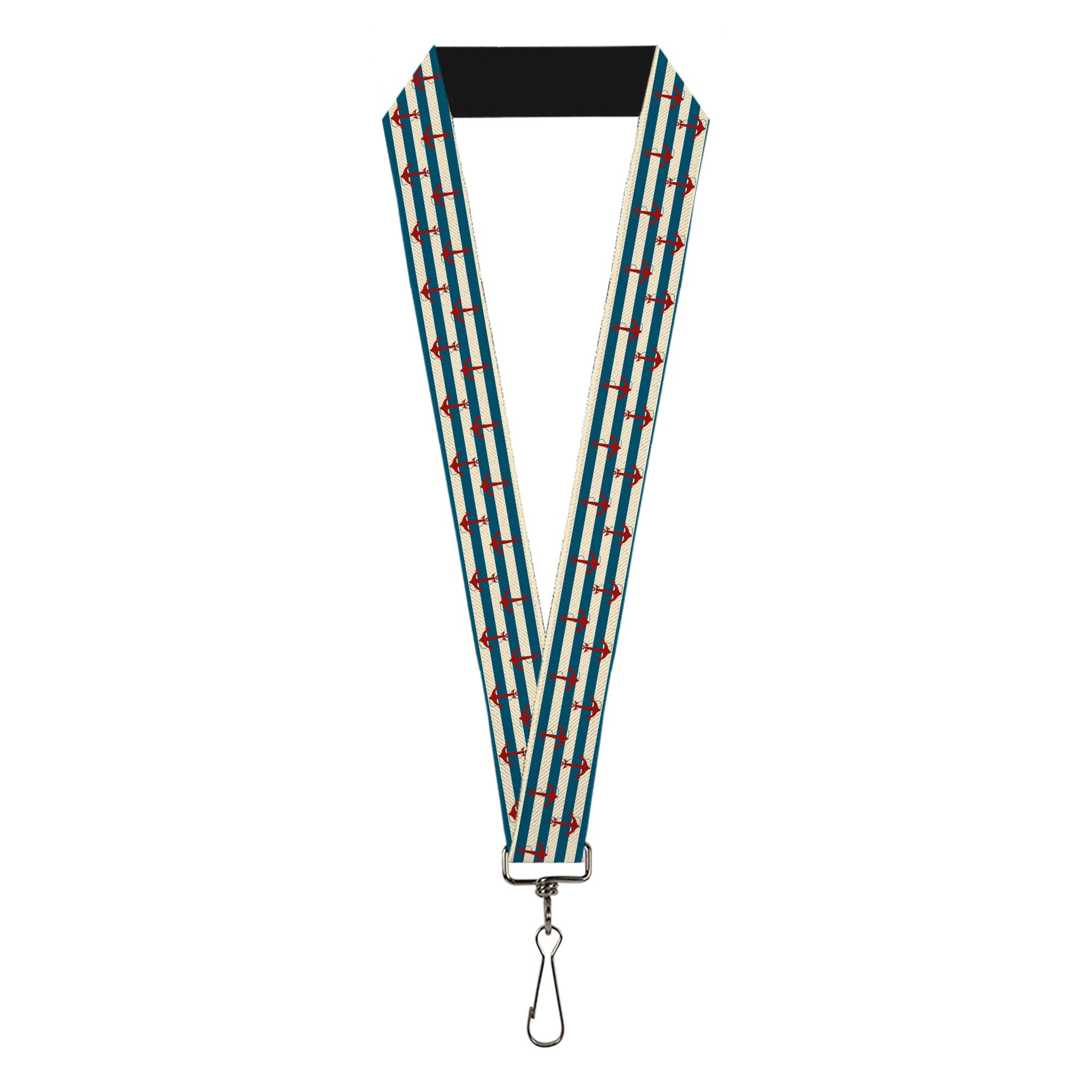 Buckle-Down Lanyard-1.0"-Anchors W/Stripes White/Blue/red