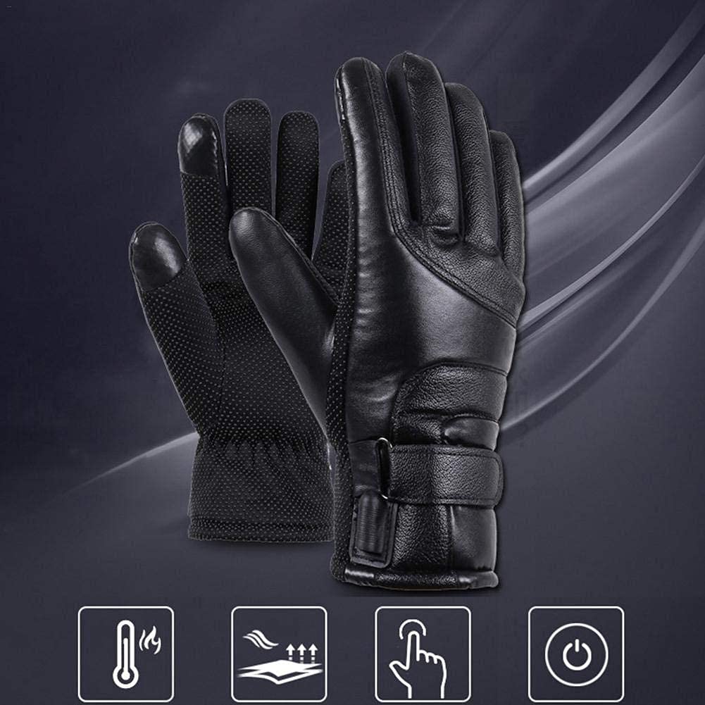 CHEWYNP Guanti Moto Riscaldati Scaldamani Invernali Elettrici Guanti Touchscreen USB Pelle Impermeabile Nero per Donna Uomo Sci Ciclismo