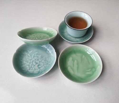 Miniatura 4 de Juego de 4 platillos chinos de 3.5 x 0.8 pulgadas para aperitivos de cerámica, postre para sushi, 1.2 onzas, mini platos, esmalte de celadón