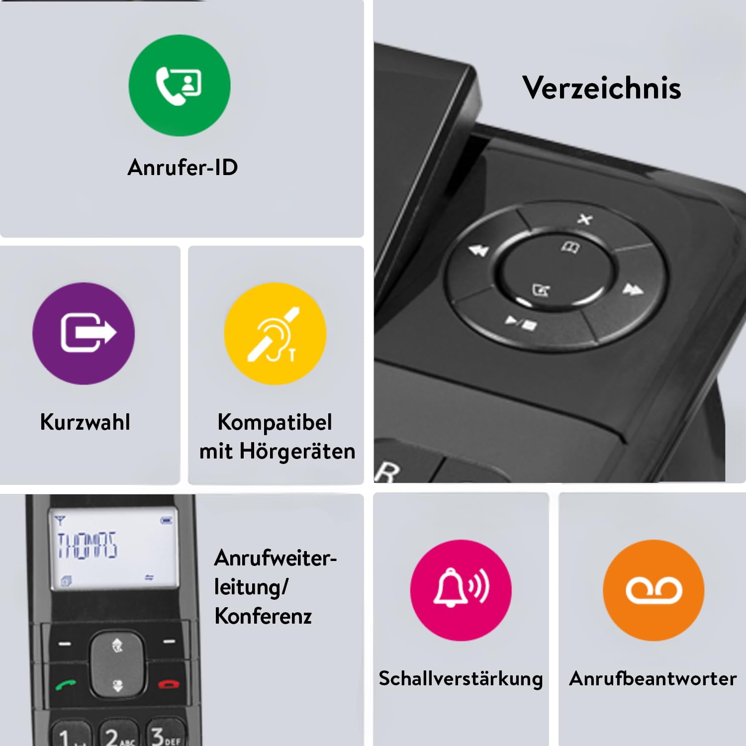 DORO - Doro Comfort 4005 - Schnurgebundenes Festnetztelefon + Schnurloses DECT-Telefon mit AB - Hintegrundbeleuchtetes Display - LED-Anzeige - Tastatur mit großen Tasten - Audioverstärker - Schwarz
