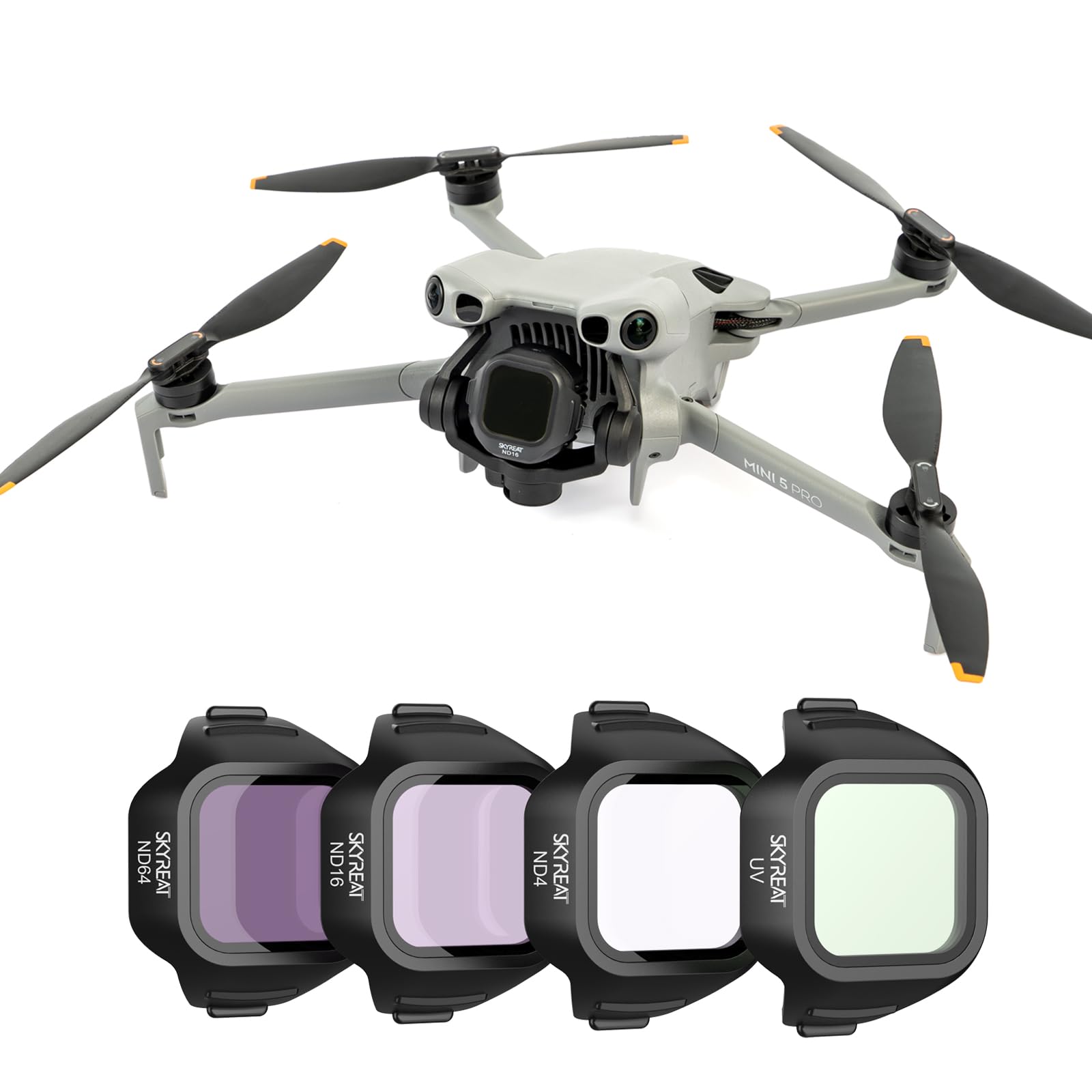 Skyreat Zestaw filtrów Mini 5 Pro, obiektyw aparatu z filtrem UV, zestaw 4 filtrów, kompatybilny z akcesoriami DJI Mini 5 Pro (UV ND4 ND16 ND64), wersja z tworzywa sztucznego