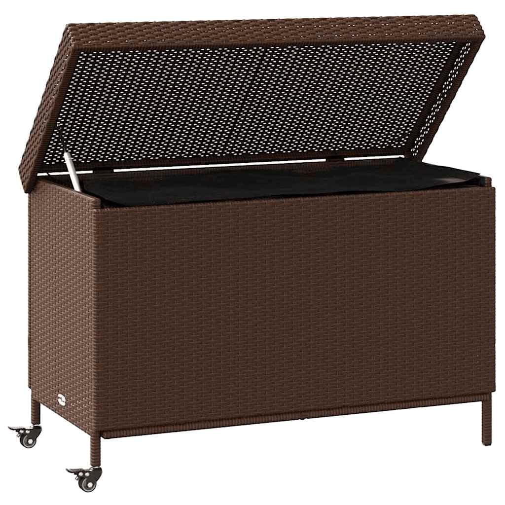 vidaXL Skrzynia ogrodowa z kółkami, brązowa, 110x55x73 cm, polirattan, skrzyniaogrodowa, skrzynia na balkon, skrzynka ogrodowa, skrzynia na taras