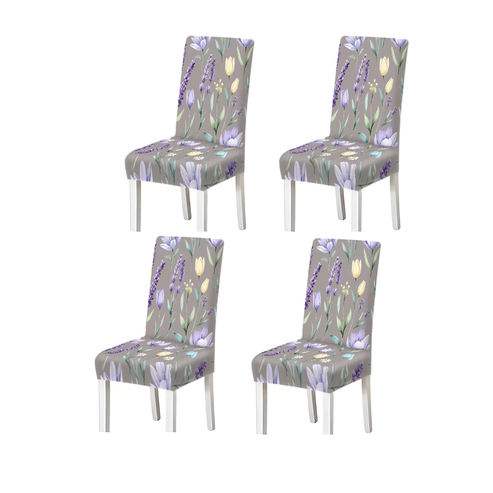 KXUAUV Grey Lavender Tulip Wildflower Botanical Print Dining Chair Covers, Stretch Slipcovers For Home Kitchen Dining Room Party, 2/4/6PCS Seat Protectors for Restaurant Hotel Party(4PCSChair cover)